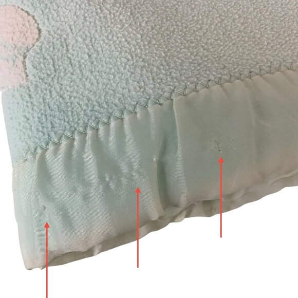 Vintage Baby Blanket With Satin Trim Kittens Bathing Design 34x44 Blue White - Picture 7 of 9